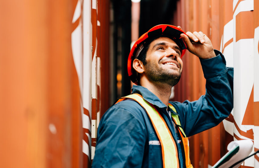 Warehouse engineer worker working at industrial container yard
