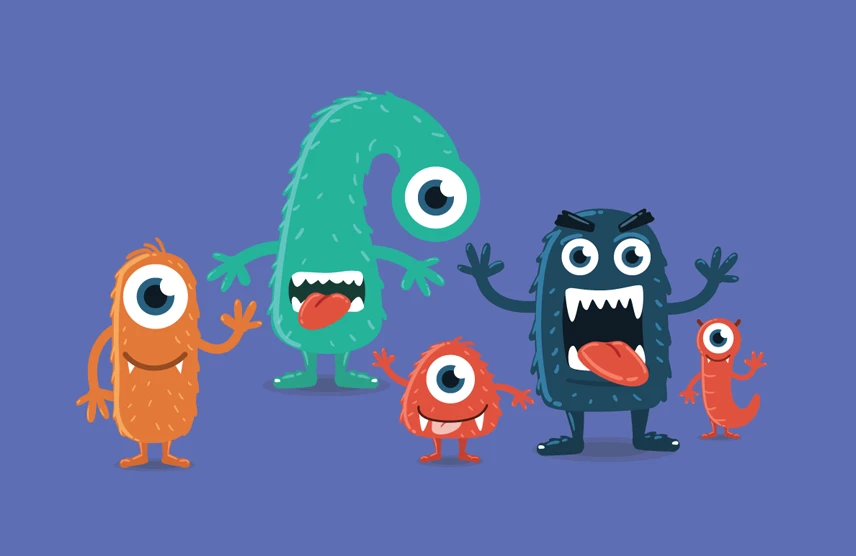 College is scary. Cartoon graphics of one eyed monsters.