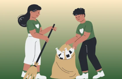 Level Up Your College Game This Summer - image of two students picking up trash.