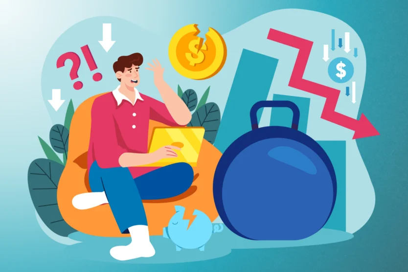 Didn't get enough financial aid? Here's what to do. Graphic of male student in dorm room with a laptop and a lot of images floating above his head.