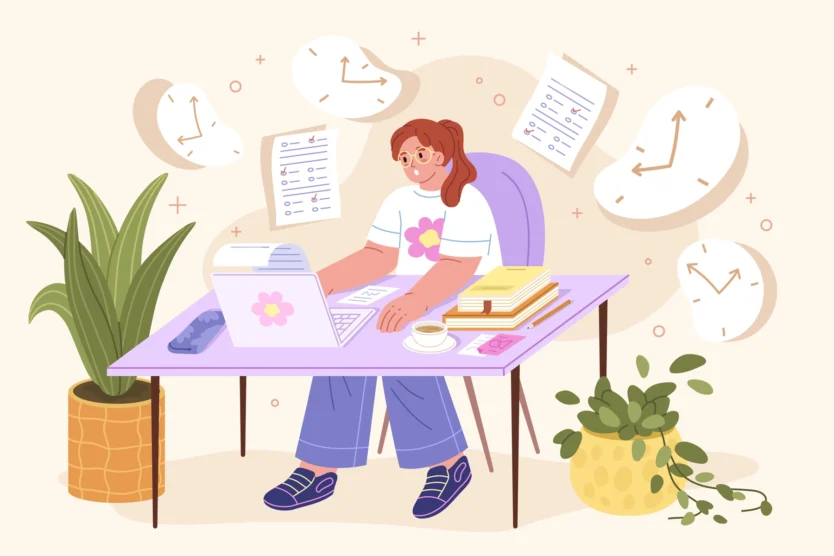 Ai generated photo of woman working on laptop sitting at a desk