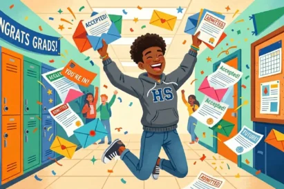 Ai generated image of a student celebrating applying to college.